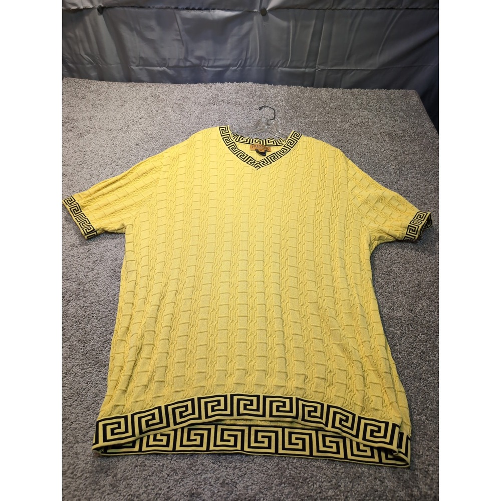 Prestige Original‎ Mens Yellow Greek Key Trim Knit T-Shirt Top 4XL